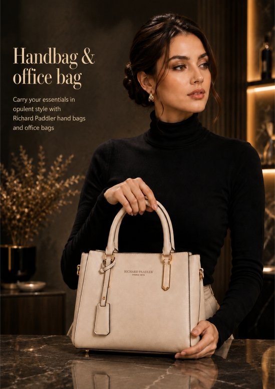 Richard Paadler premium beige leather handbag for women with elegant top handle design.